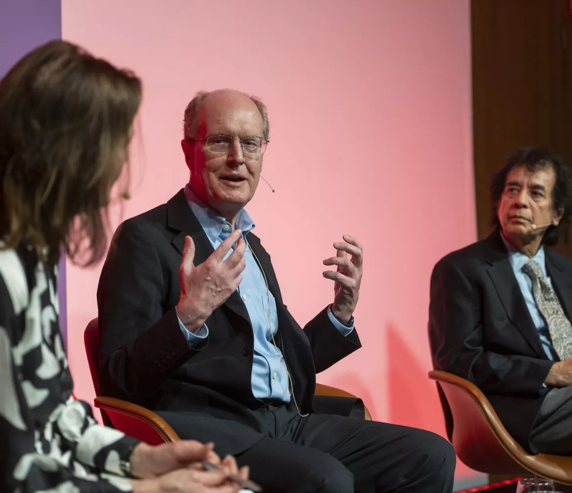 Brian Grenfell and Zakir Hussein on stage at the Kyoto Prize