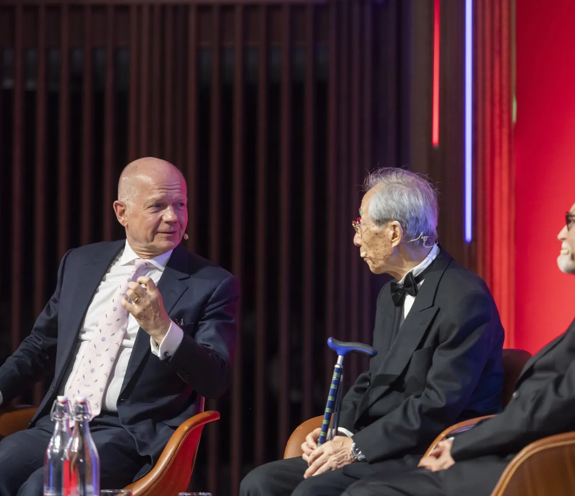 Shin-ichi Amari and Azim Surani on stage at the Kyoto Prize at Oxford 2026